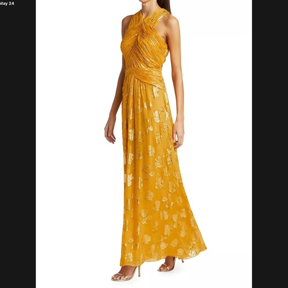 NWT Ramy Brook Adrianna Metallic Halter Maxi Dress Size 8